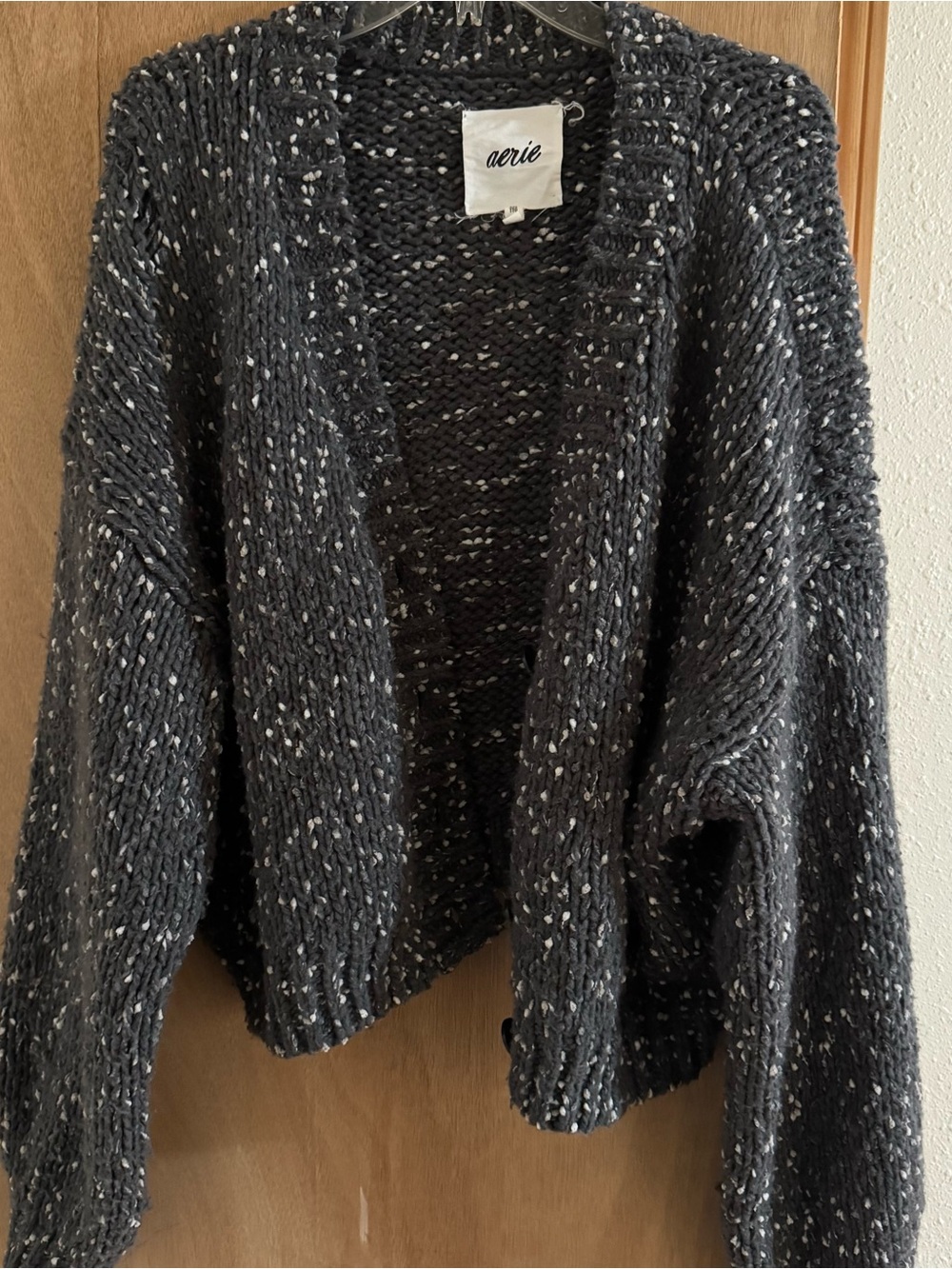 aerie Black Speckled Open Cardigan Sweater